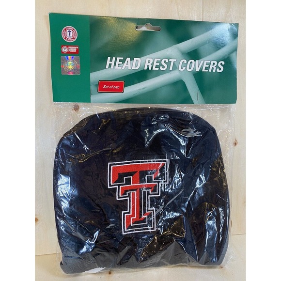 Texas Tech Red Raiders NCAA Logo Head Rest Set of‎ 2 Black and Red New - Picture 1 of 5